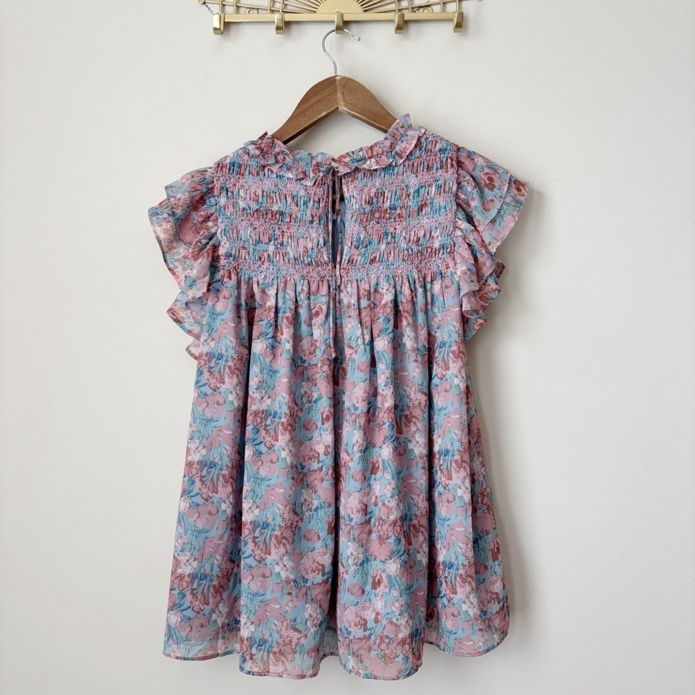 En Saison Watercolor Floral Smocked Blouse Small Cottagecore - Picture 5 of 9